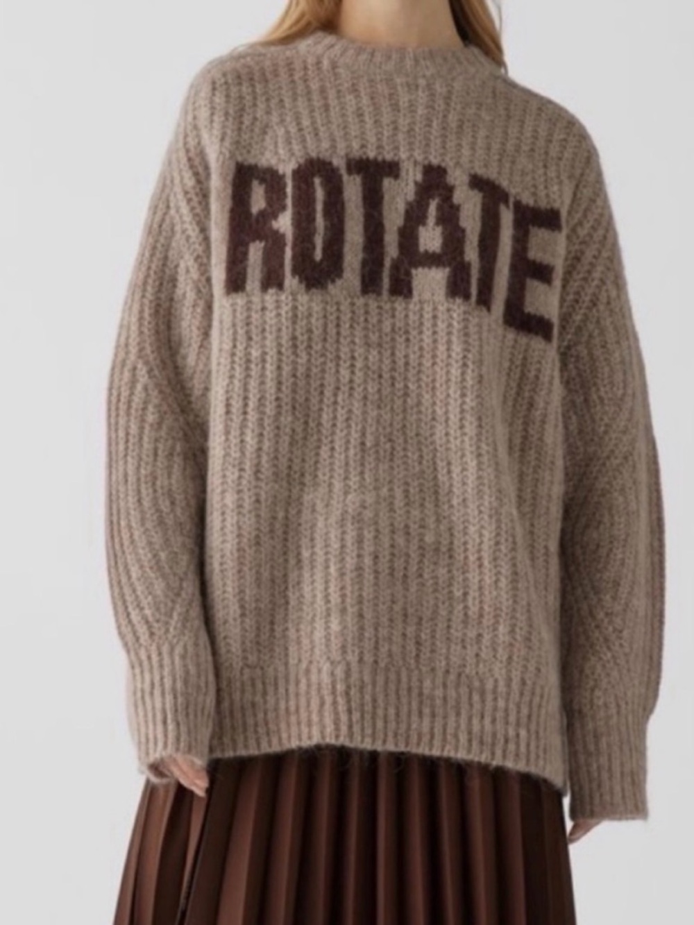 Rotate Birger Christensen Tan Wool Oversize Logo Sweater - The Brandy Jumper S